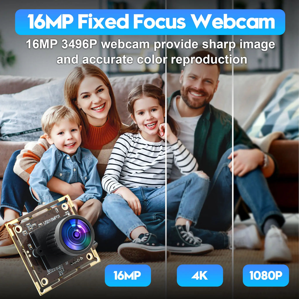 ELP 16MP USB Camera Module Wide Angle PC Webcam with Micro Distortion Lens IMX298 Industrial Lightburn Camera for Raspberry Pi