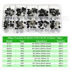 200Pcs Transistor Kit BC327 BC337 2N2222 2N2907 2N3904 2N3906 S8050 S8550 A1015 C1815 PNP/NPN 10 Values TO-92 Transistors Set