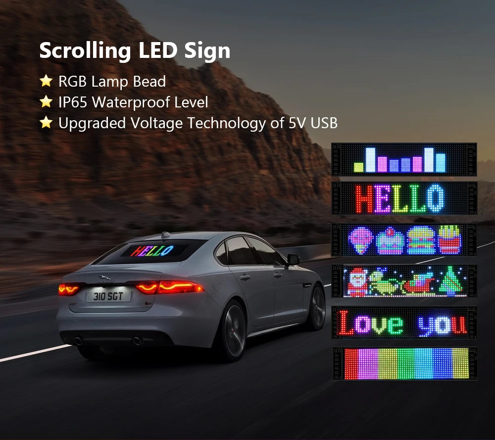 LED Matrix Pixel Panel, Scrolling Bright Advertising LED Signs, Flexible USB 5V LED Car Sign Bluetooth App Control
