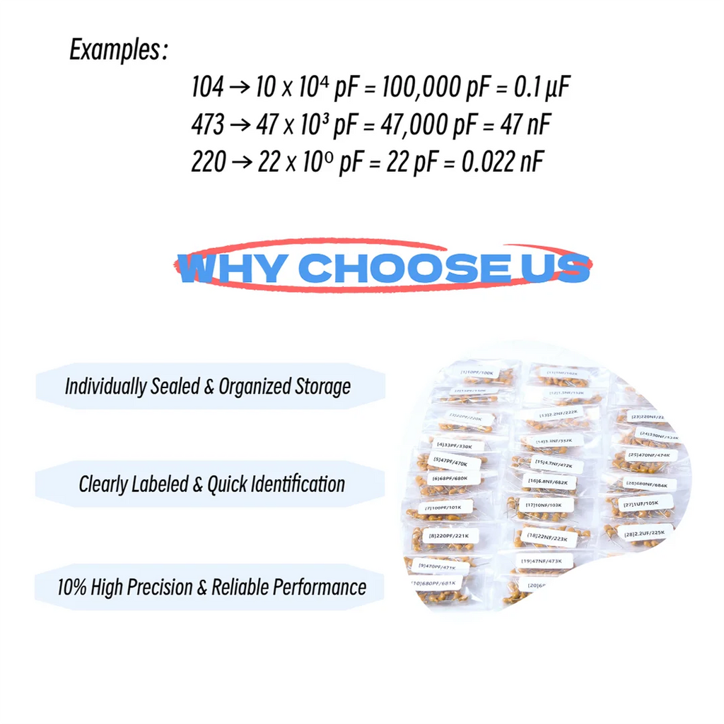 New Ceramic Capacitors Monolithic Chip Capacitor 10PF 22PF 100PF to 1UF 10UF Electronic Components Circuit Pack 2026