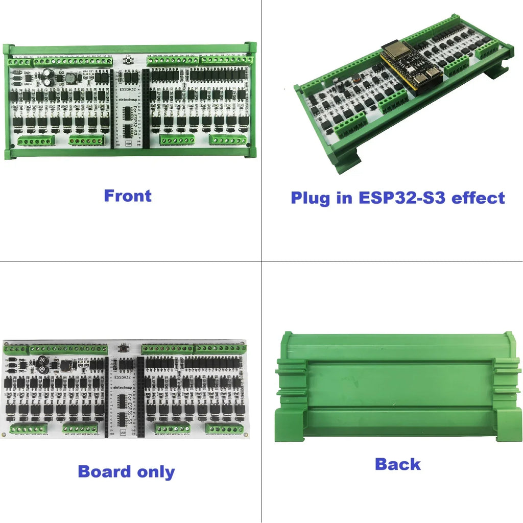 DC7-30V ESP32 Expansion Board 16CH Opto Isolated NPN Input 16CH 3A MOS PWM Output RS485 DIN Rail Optional Controller