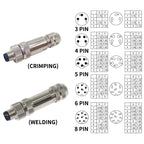 M8 Sensor Connector Waterproof Male&Female Plug Straight Angle Screw Threaded Coupling 3pin 4pin 5pin 6pin 8pin
