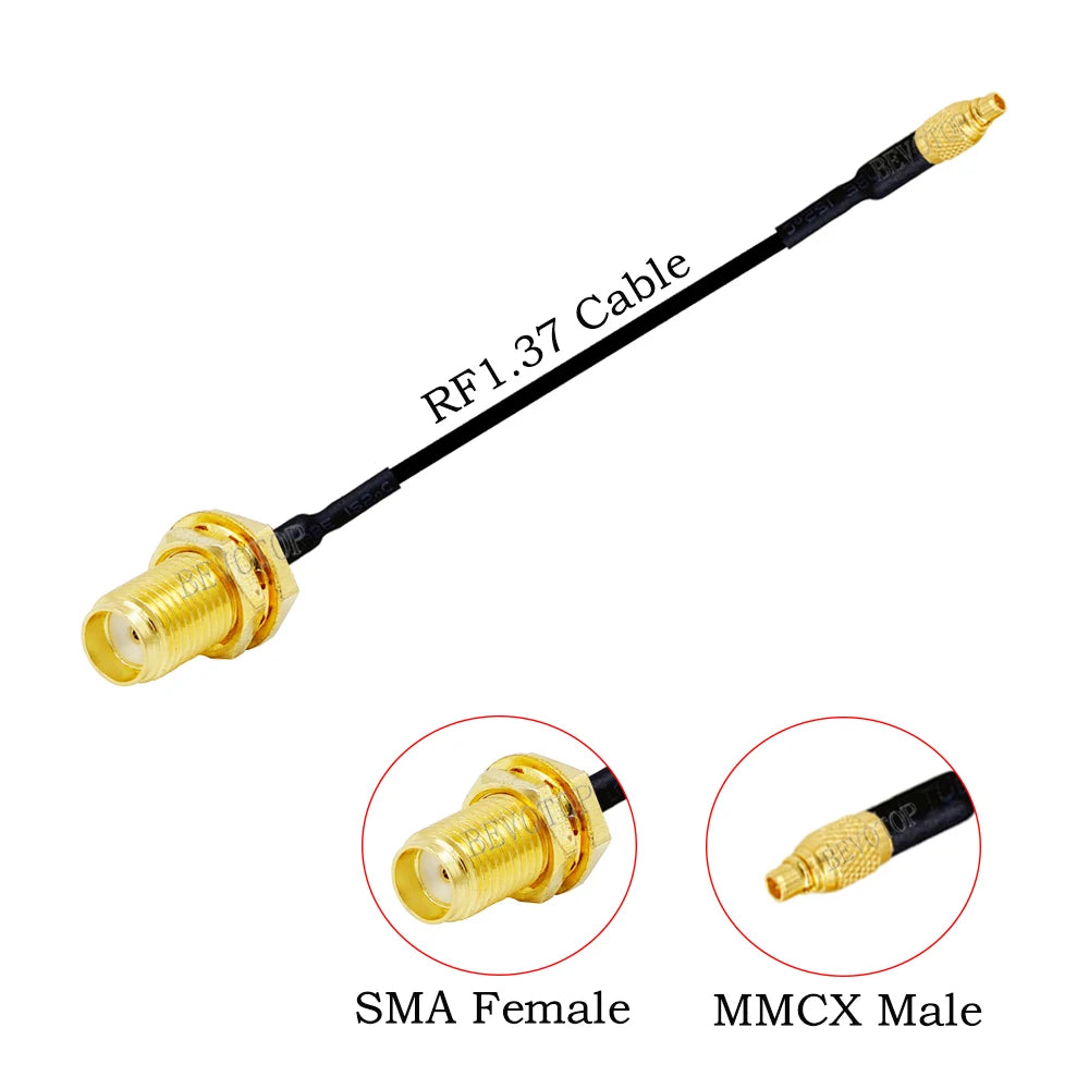 RF1.37 SMA Male Female to MMCX Male 90 Degree FPV Antenna Connector 50 ohm RF Coaxial Extension Jumper OD=1.37 Cable
