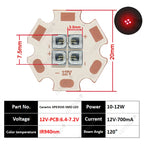 10W High Power LED Chip IR Infrared 660nm 680/730/760/810/850nm 12W 3535 Bead 2V 4V 8V 700/1400/2800mA For Night Vision Security