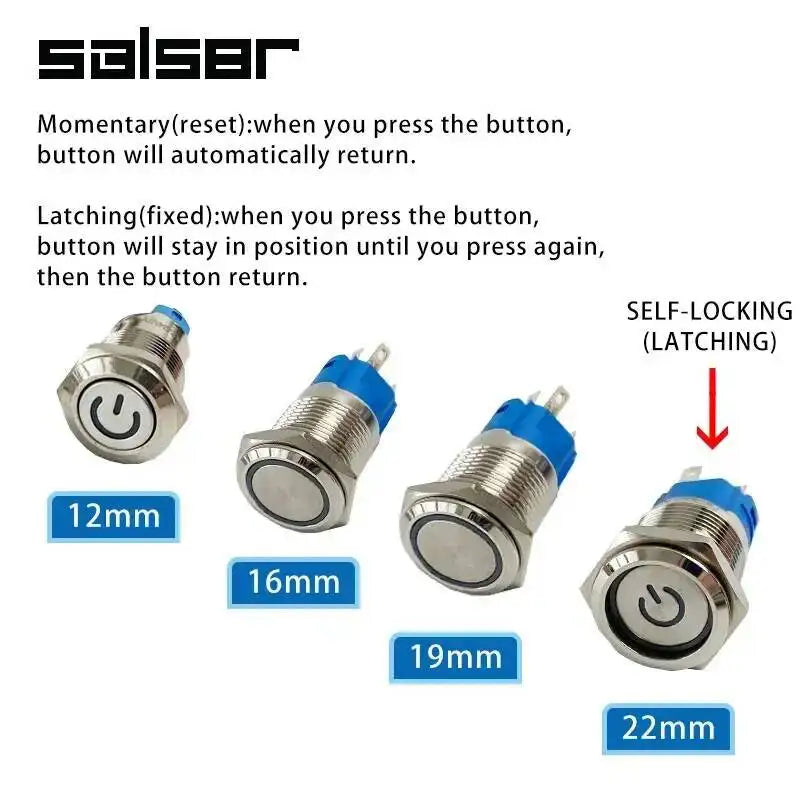 5pcs 12/16/19/22mm Metal Push Button Switch Power Waterproof IP65 Flat Circular Round LED Light Self-lock Reset 6V 12V 24V 220V