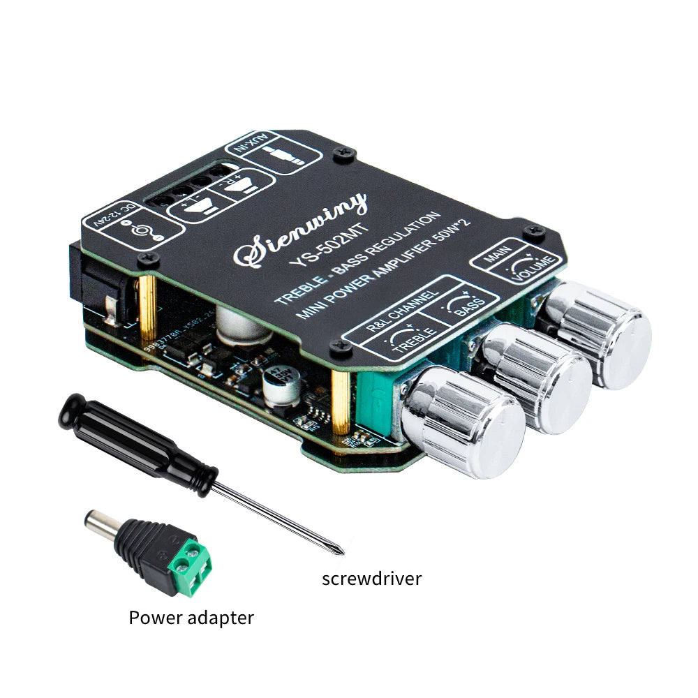 YS-502MT Bluetooth Audio Amplifier Board 2.0 Channel 100W Mini Hi-Fi Stereo Power Amp Module DC 12-24V For Speakers