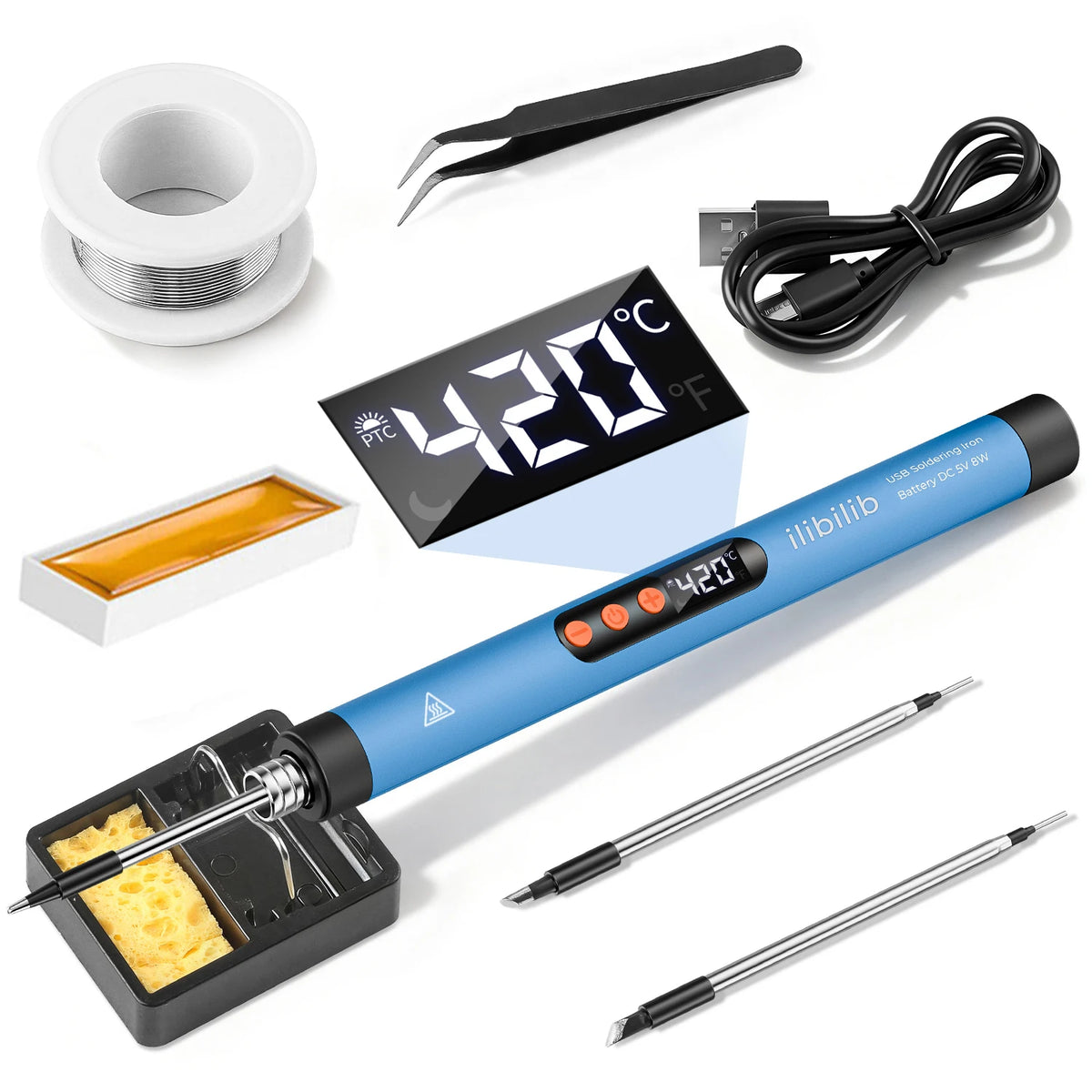 ILIBILIB HX7 USB Soldering Iron Kit 8W 5V LCD 260-420°C Fast Heating Built-in Battery 30Min Wireless Sleep Mode DIY