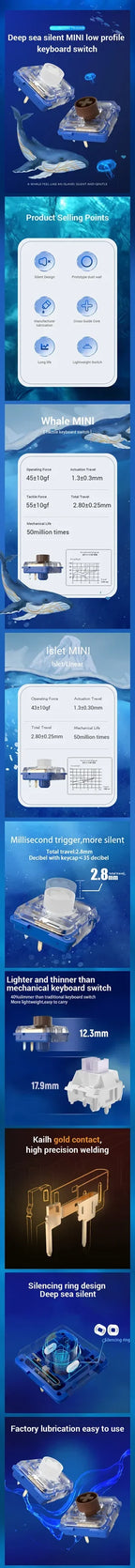 Kailh Deep Sea Silent Mini Switch Low Profile Switches 1353 RGB Mechanical Keyboard Island MINI Tactile Linear DIY Hitbox Switch