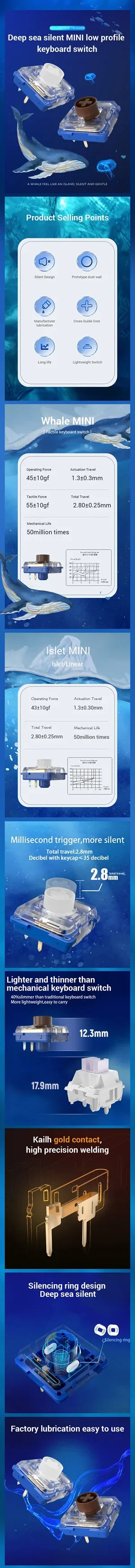 Kailh Deep Sea Silent Mini Switch Low Profile Switches 1353 RGB Mechanical Keyboard Island MINI Tactile Linear DIY Hitbox Switch