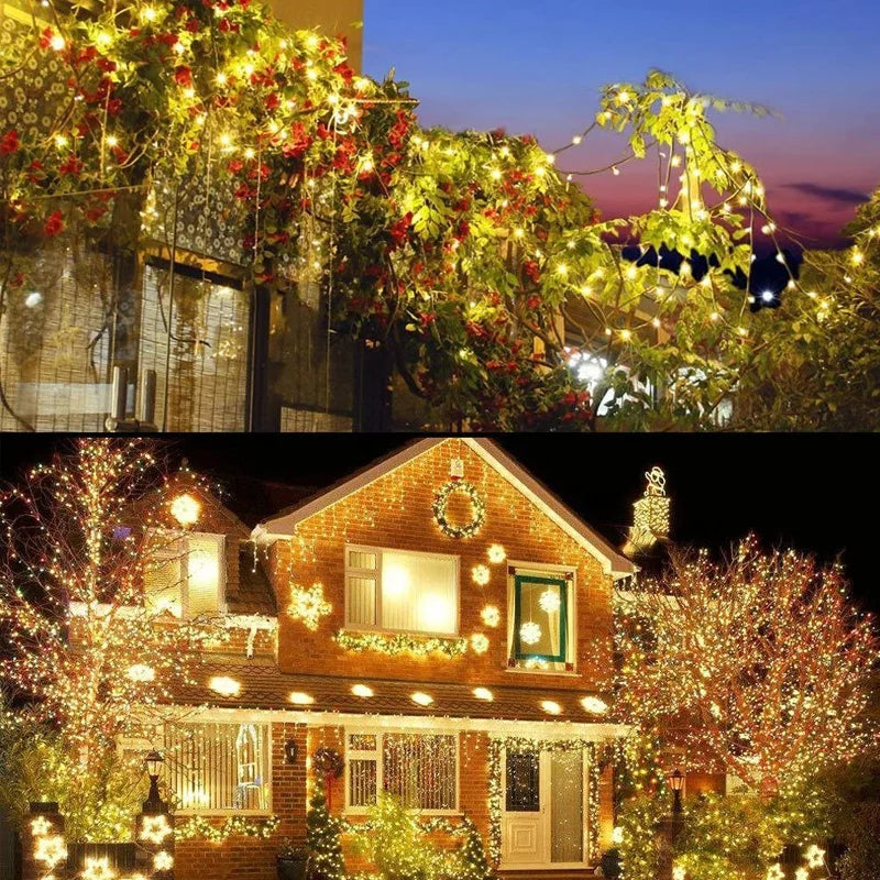 Green Cable LED Christmas String Fairy Lights Garland Outdoor Waterproof For Birthday Party Halloween Garden Room Decoration
