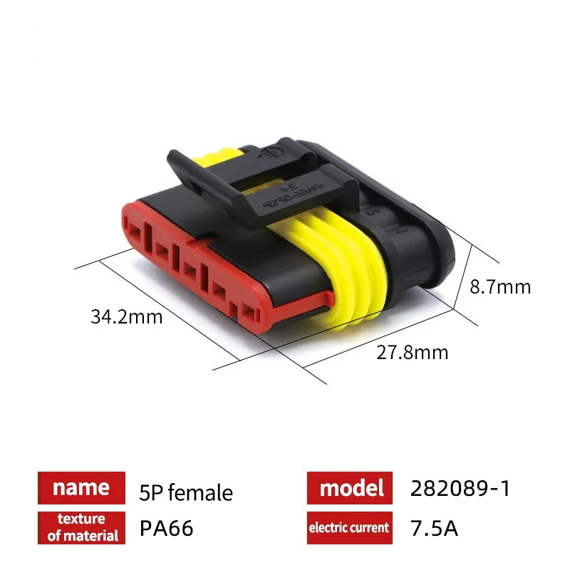 20/50/100Sets 1.5 Series AMP Automobile Connectors 1/2/3/4/5/6 Pin Super Seal Waterproof  Electrical Wire Connector PA66 Nylon