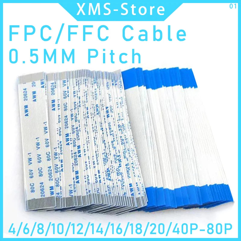 5PCS FPC FFC Ribbon Flexible Flat Cable 4/5/6/8/10/12/14/16/18/20/30/40-80Pin Pitch 0.5MM 1.0MM A-Type Wire Length