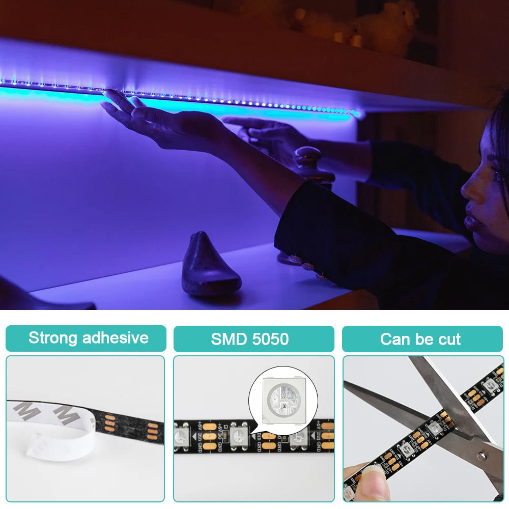 WS2812B Led Lights DC5V Smart RGB Led Strip Light Individually Addressable IC Magic Strip Light Black White PCB IP30/IP65/IP67