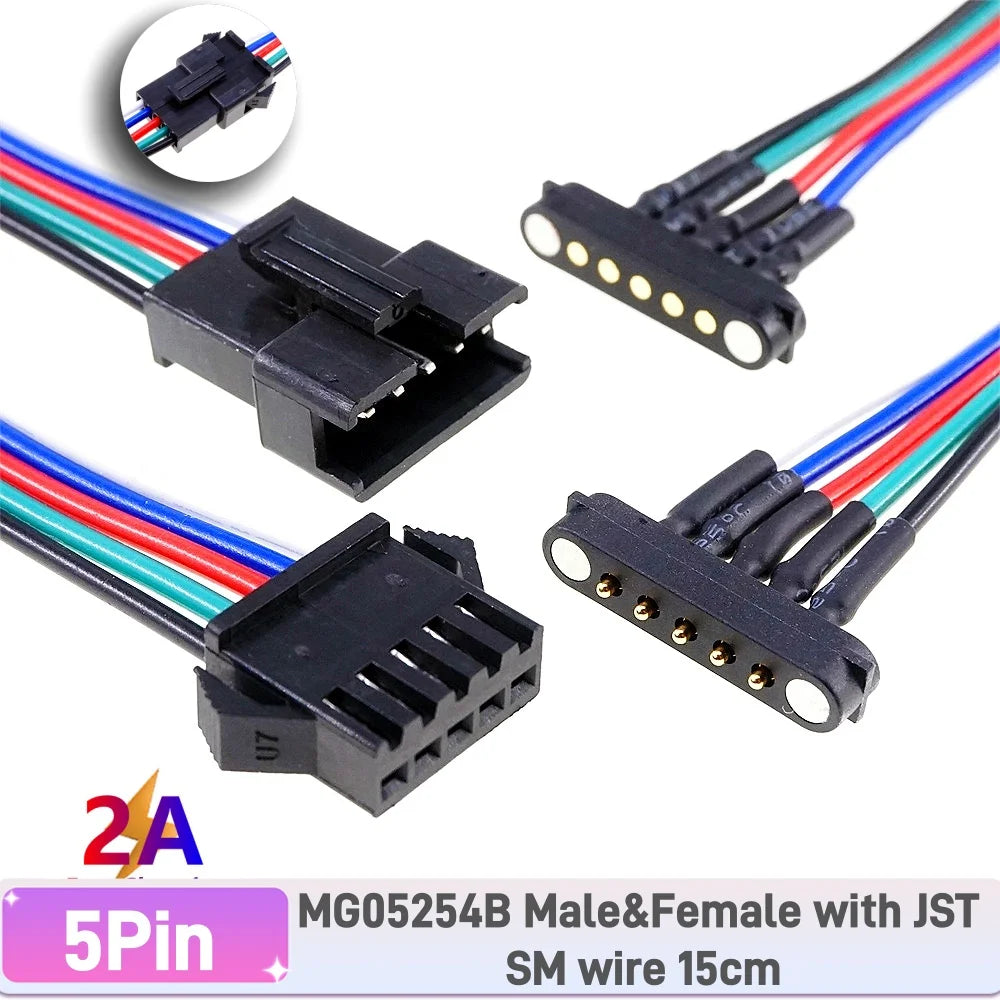 1 Set 2A 3A JST SM Plug DC Magnetic Pogo Pin Connector 2 3 4 5 6 Pin Male Female 2.54 mm Socket Adapter for LED Strip Lamp