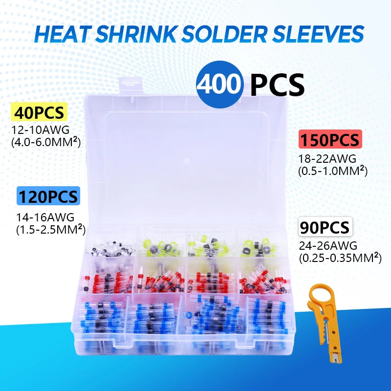 50-500Pcs Waterproof Heat Shrink Butt Connectors Solder Seal Wire Cable Terminals Electrical Splice Kit for Automotive Marine