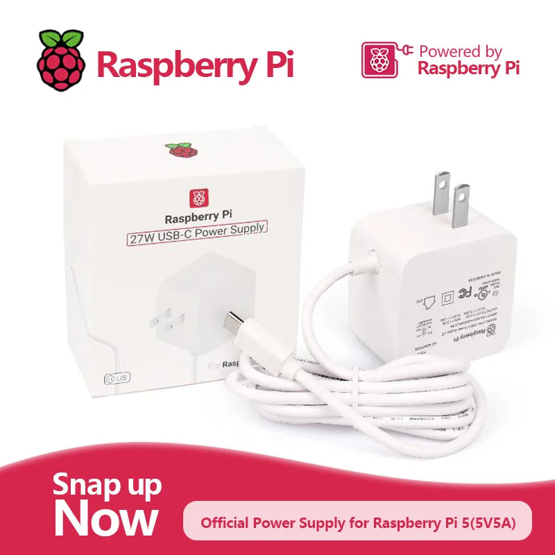 Official Raspberry Pi 5 Power Supply 27W USB-C Adapter 5.1V 5A with PD Standard Support
