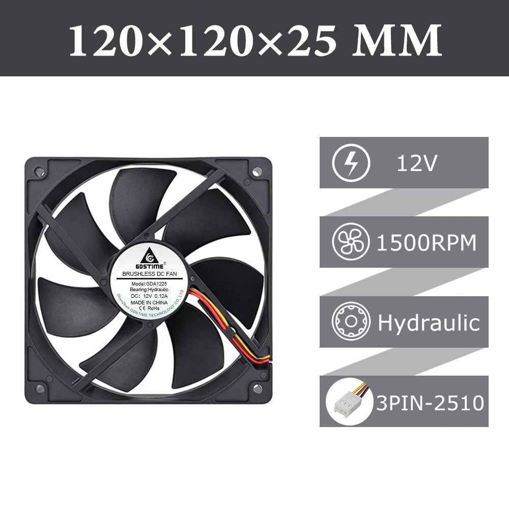 Gdstime 120mm USB PC Fan 5V 12V 24V 48V 12cm DC Brushless Cooling Fan 12025 2PIN 3PIN 4PIN Ball Computer Case Fan Waterproof Fan