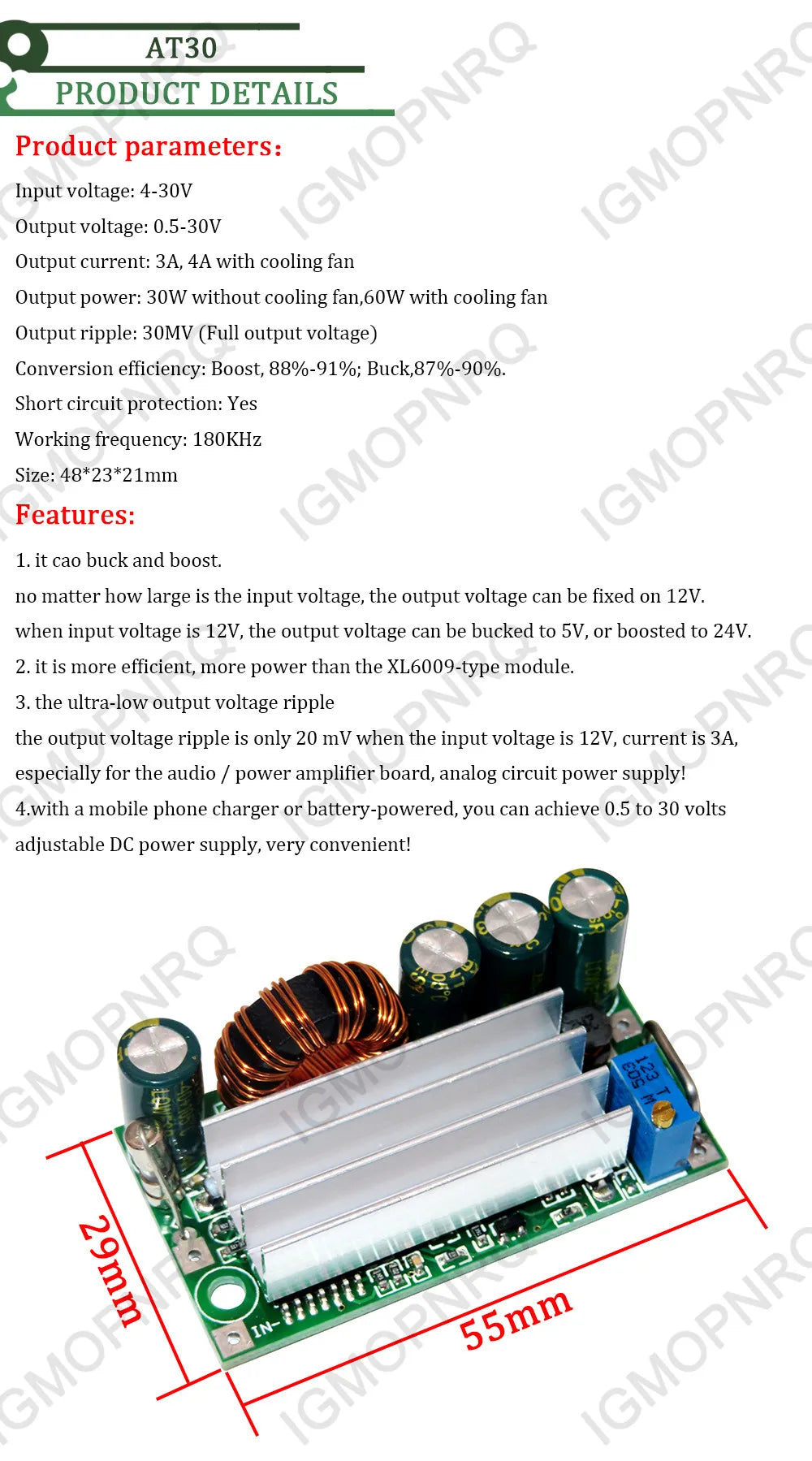 Automatic Step Up Down DC Power Supply AT30 Converter Buck Boost Module Replace XL6009 4-30V To 0.5-30V