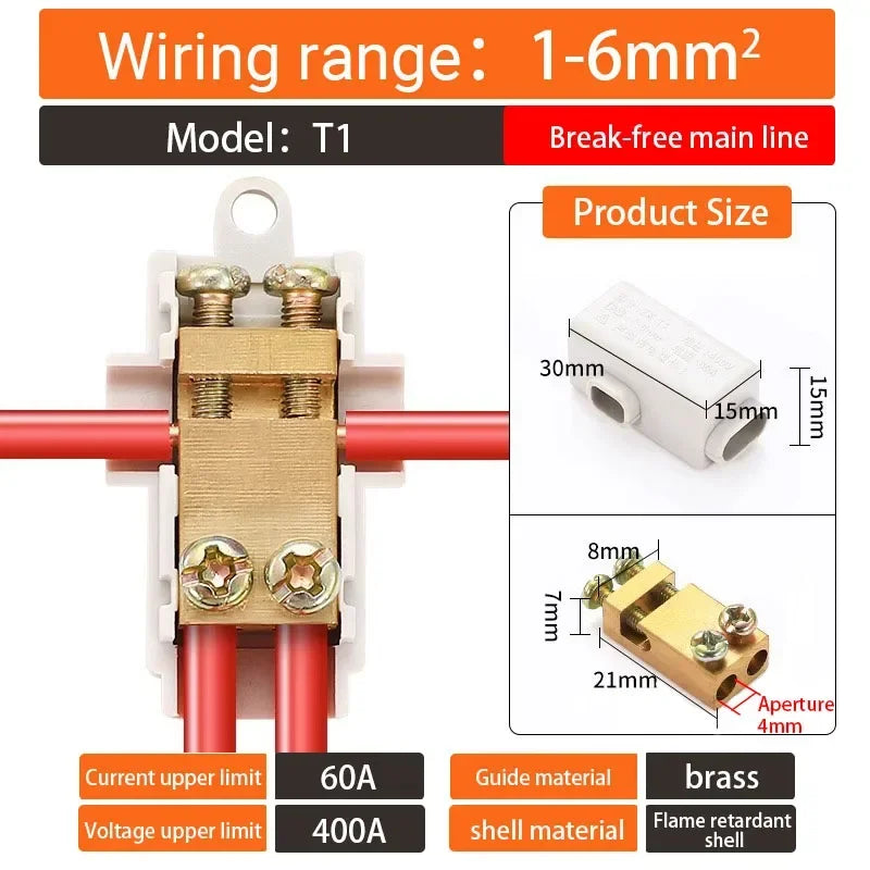 5/10PCS T-type High power branch terminal wire terminal Quick Junction Box Terminal Block Electric Cable CONNECTORS  copper