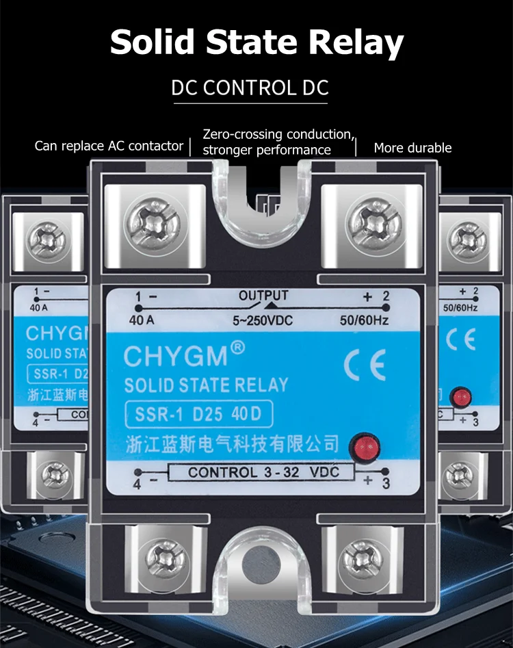 SSR-10DD/25DD/40DD/50DD/60DD/75DD/80DD/90DD DC Control DC SSR Single Phase Solid State Relay 5-220VDC 3-32VDC Solid State Relay
