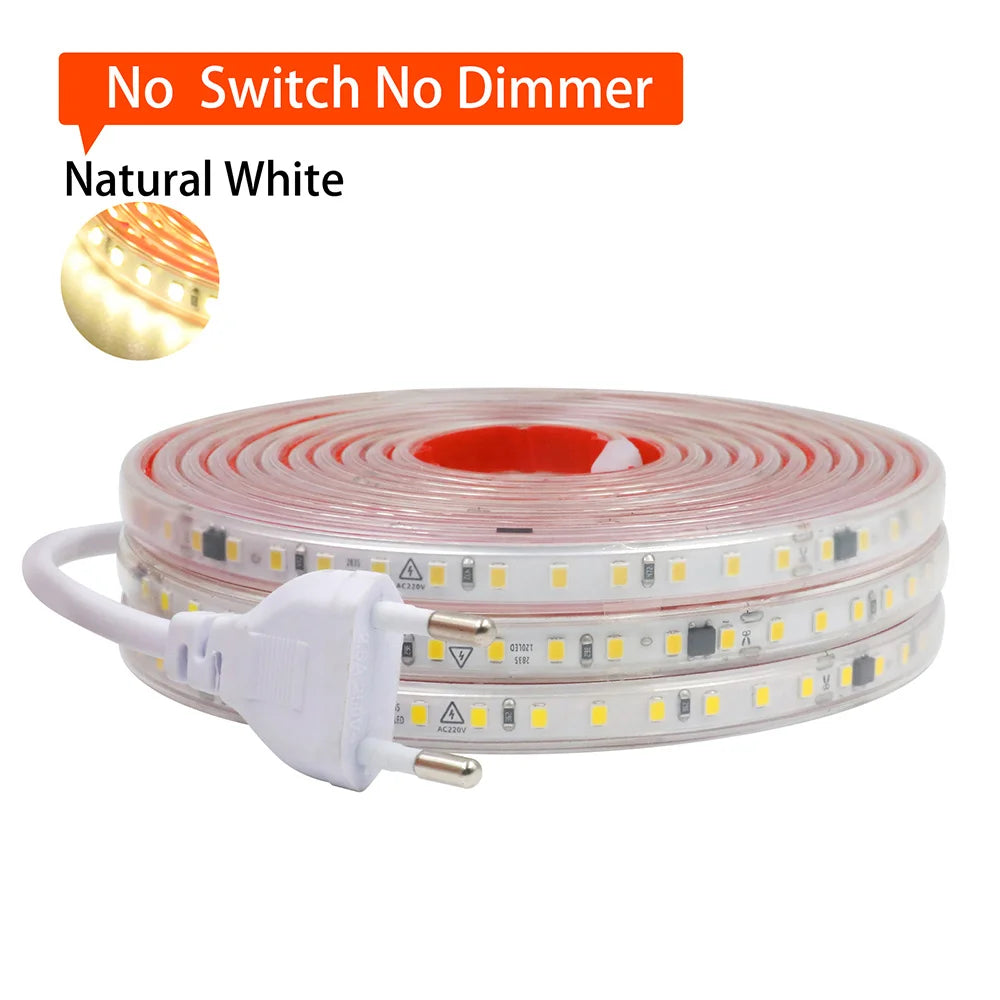 AC 220V 2835 LED Strip Light Waterproof IP67 120 LEDs Flexible Tape Lamp with IC Home Lighting White 0.5m 1m 2m 5m 10m 20m 50m