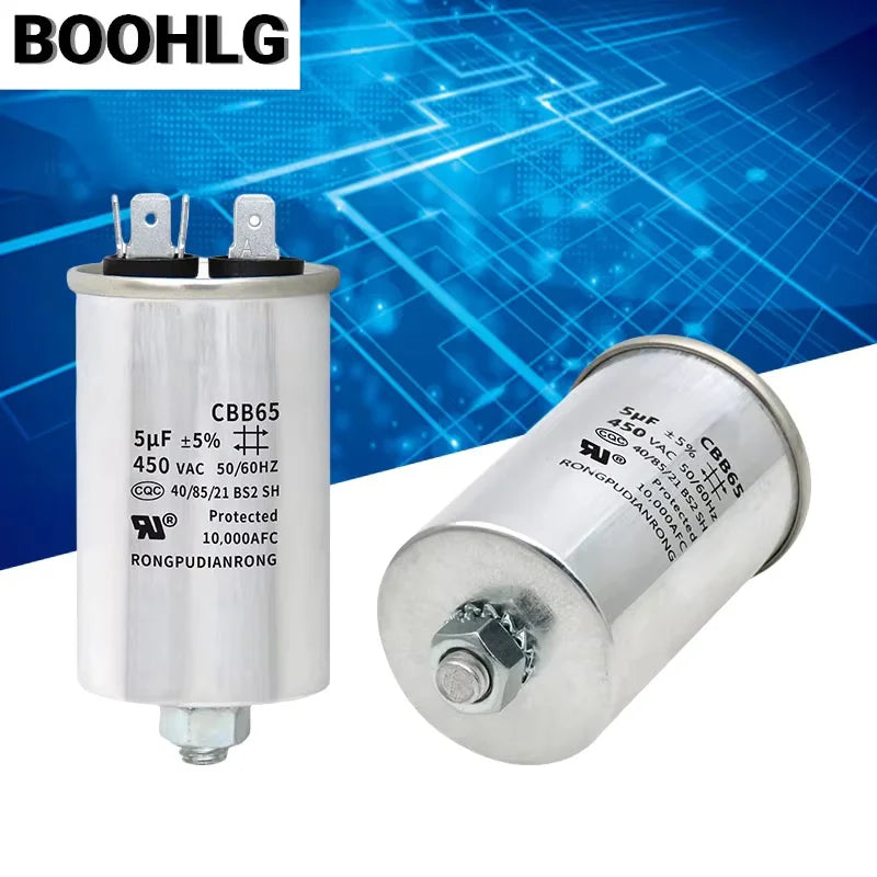 CBB65 Air Conditioner Capacitor Bottom with Screw 5UF 10UF 15UF 20UF 25UF 30UF 35UF 40UF 50UF 60UF 70UF 80UF 100UF 450V Screw