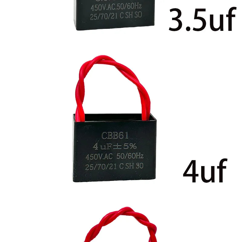 CBB61Fan Starting Capacitance1.2/1.5/1.8/2/2.5/3/4/5/6/7UFCeiling Fan Range Hood450V