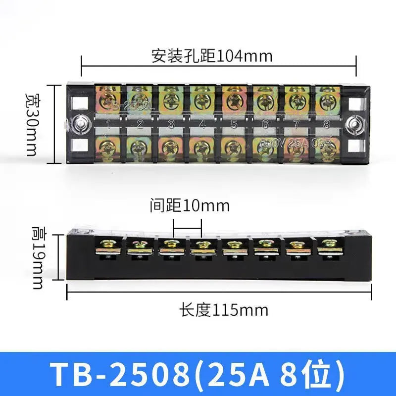 Dual Row Strip Screw Terminal Block Fixed Wiring Board Wire Connector TB-1503/TB-1506 15A TB-2503/TB2506 25A