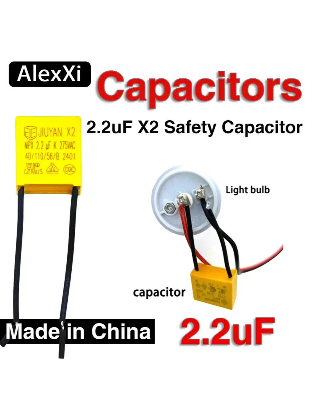 2.2uF X2 Safety Capacitor 275VAC Polypropylene Film for DC AC Pulse Circuits Smart Home Appliance Power Supply Stable P
