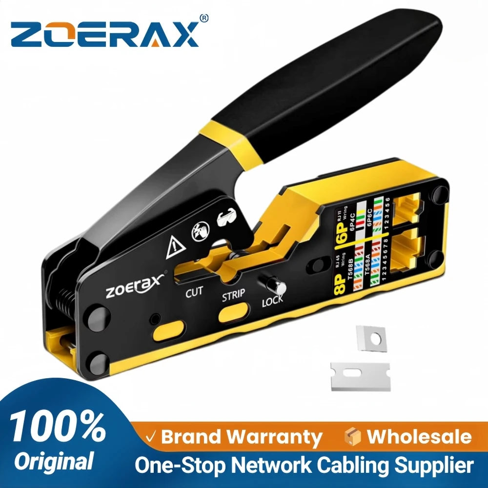 ZoeRax RJ45 CAT6 Crimp Tool Pass Through Crimper Cutter for Cat6 Cat5 Cat5e 8P8C Modular Connector Ethernet All-in-one Wire Tool
