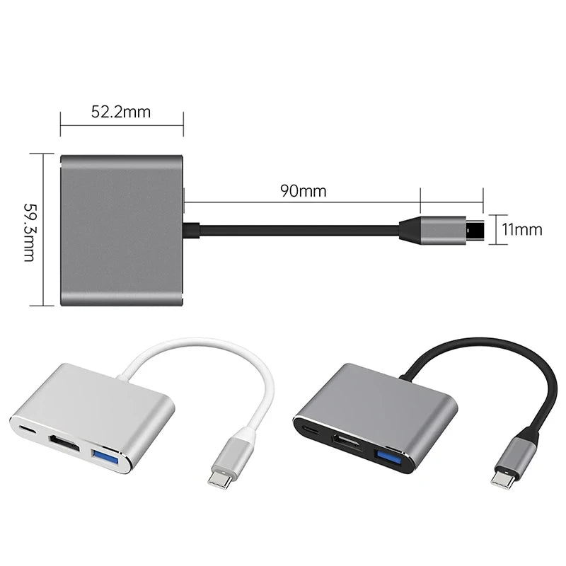 3 IN 1 3.0 USB Multi-function HUB For Samsung Galaxy S23 S22 Ultra Type-C To HDMI Adapter Note 20 10 iPhone 15 16 5G OTG Adapter