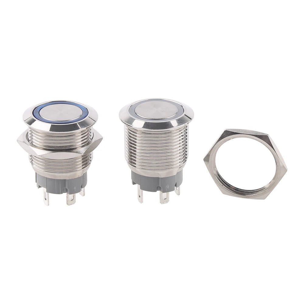19mm Metal Push Button Switches 4Pins Short Terminals Button Latching Lock/ Self-reset 6V12V24v220V Red Green LED Light for PC