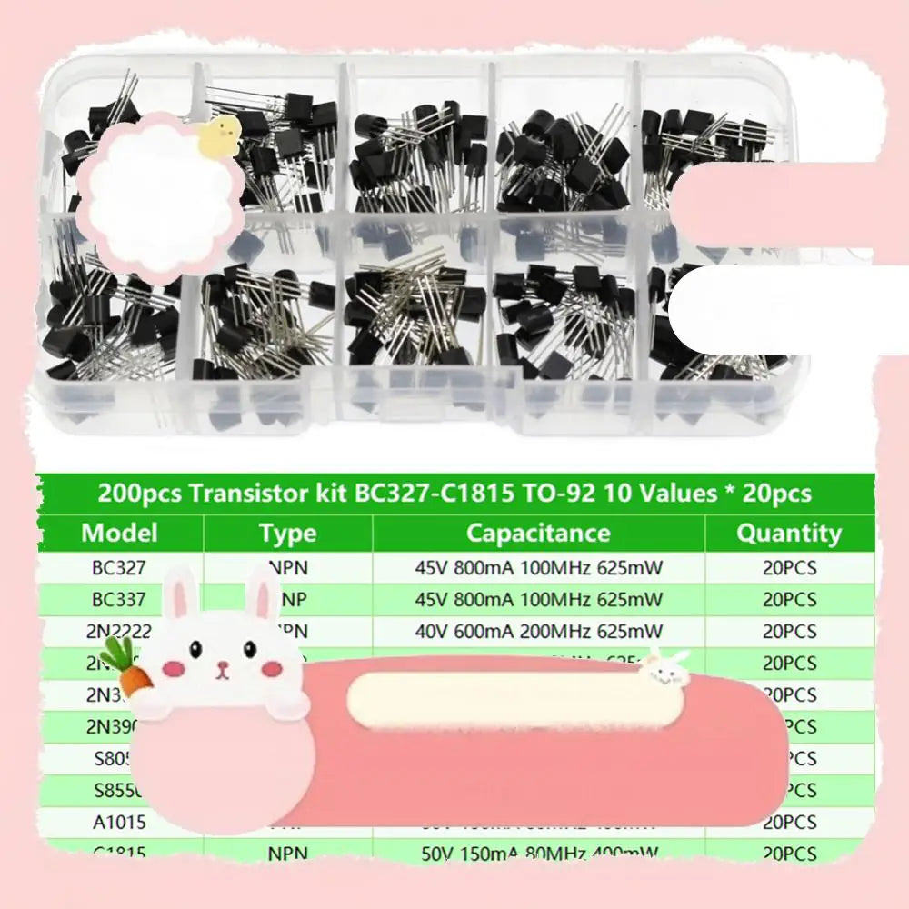 200PCS Transistor Assorted Kit 10 Values TO-92 PNP NPN BC327 BC337 2N2222 2N2907 2N3904 2N3906 S8050 S8550