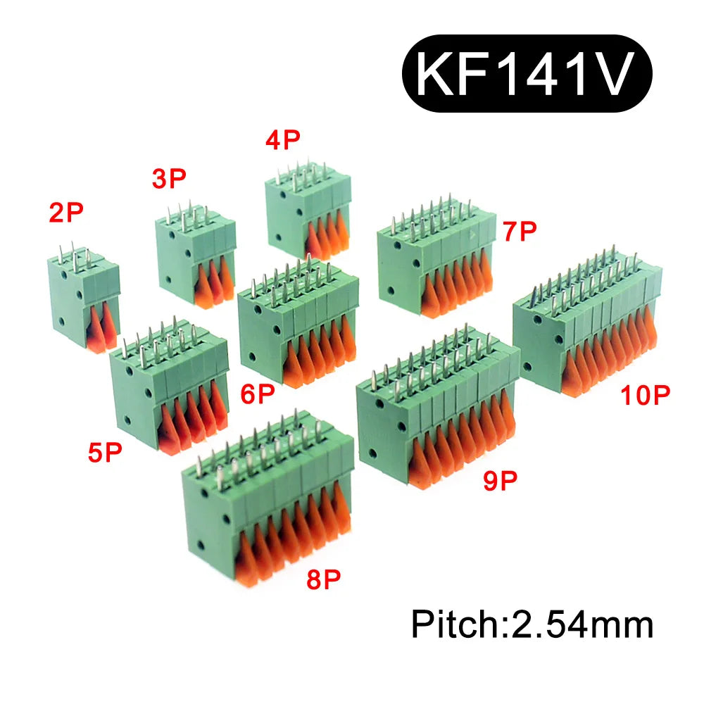 5/10Pcs 2.54mm Pitch KF141V KF141R Push-in Spring Screwless Terminal Block Straight/Bent Foot 2/3/4/5/6/7/8/9/10P PCB Connector