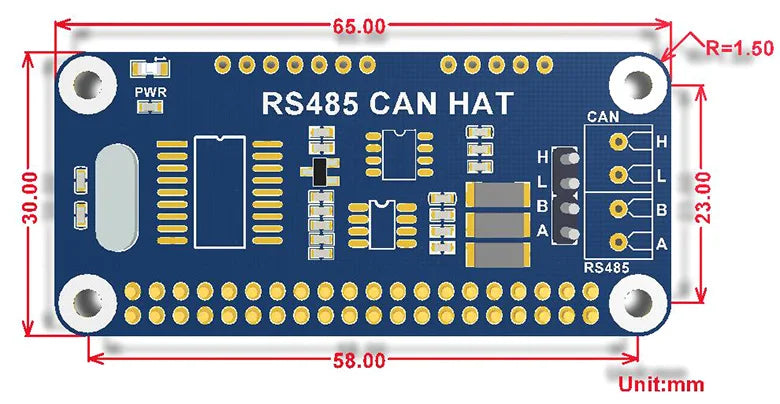 Waveshare RS485 CAN HAT SN65HVD230 Transceiver Onboard TVS Expansion Board for Raspberry Pi
