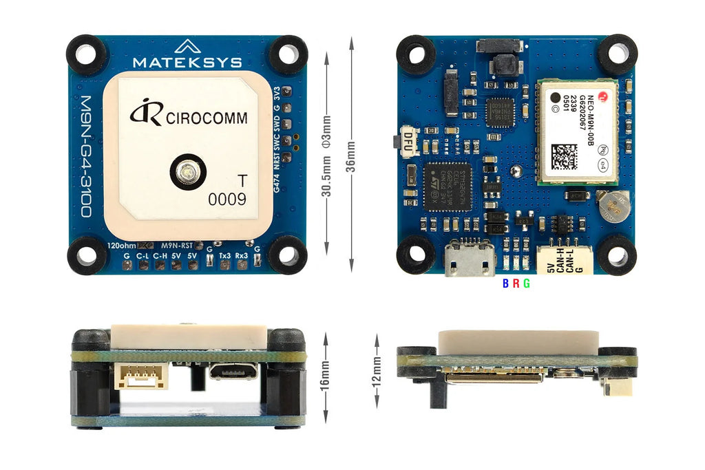 Mateksys M9N‑G4‑3100 CAN GNSS Module NEO‑M9N RM3100 Compass DroneCAN & UART_MSP Positioning Unit for FPV Quad