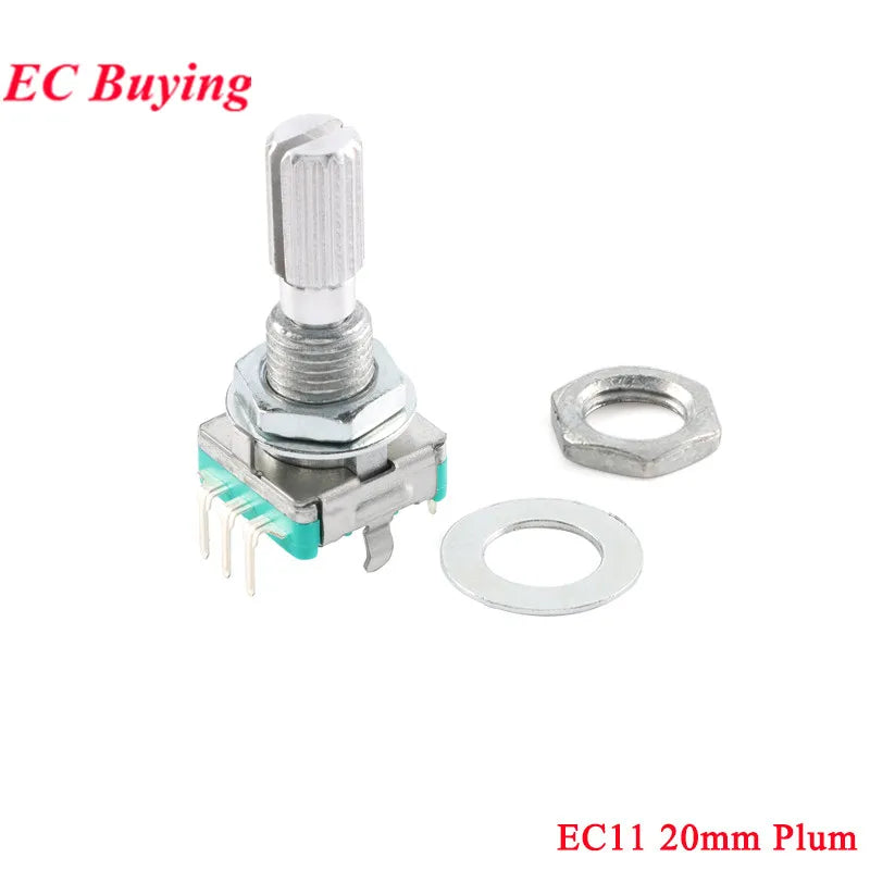 5Pcs/1pc Rotary Encoder EC11 EC12 EC16 15mm 20mm Half Plum Axis Handle Length Code Switch Digital Potentiometer with Switch 5Pin