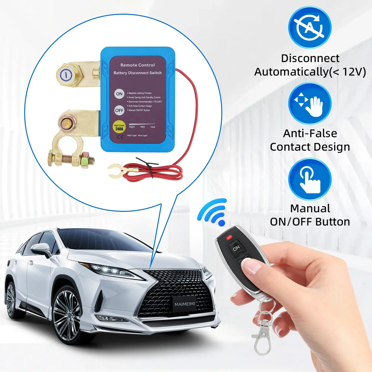 Remote Battery Disconnect Switch,Automatic Power Shut Off Remote Control,12V 240A Battery Disconnect Power Switch For Car Truck