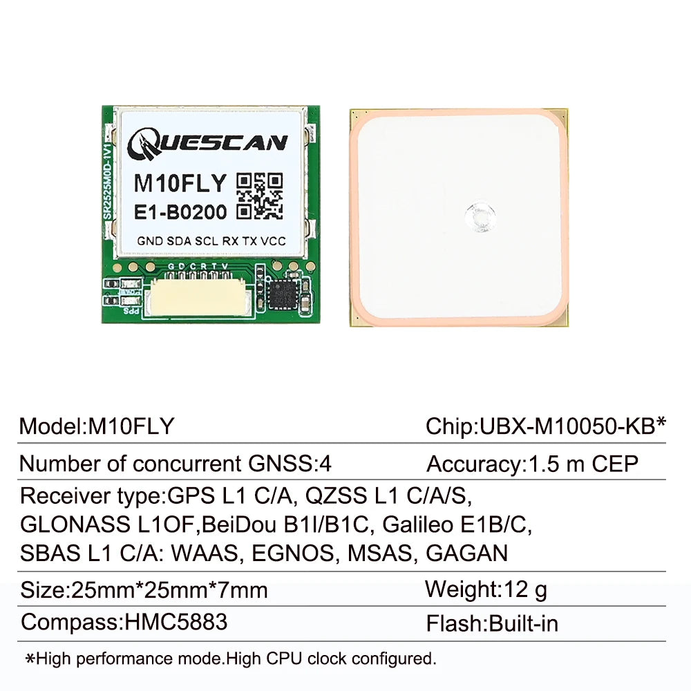 QUESCAN Ublox M10 10Hz GPS Compass Module for FPV Drone Flight Controller ArduPilot Betaflight INAV GPS Galileo GLONASS BeiDou