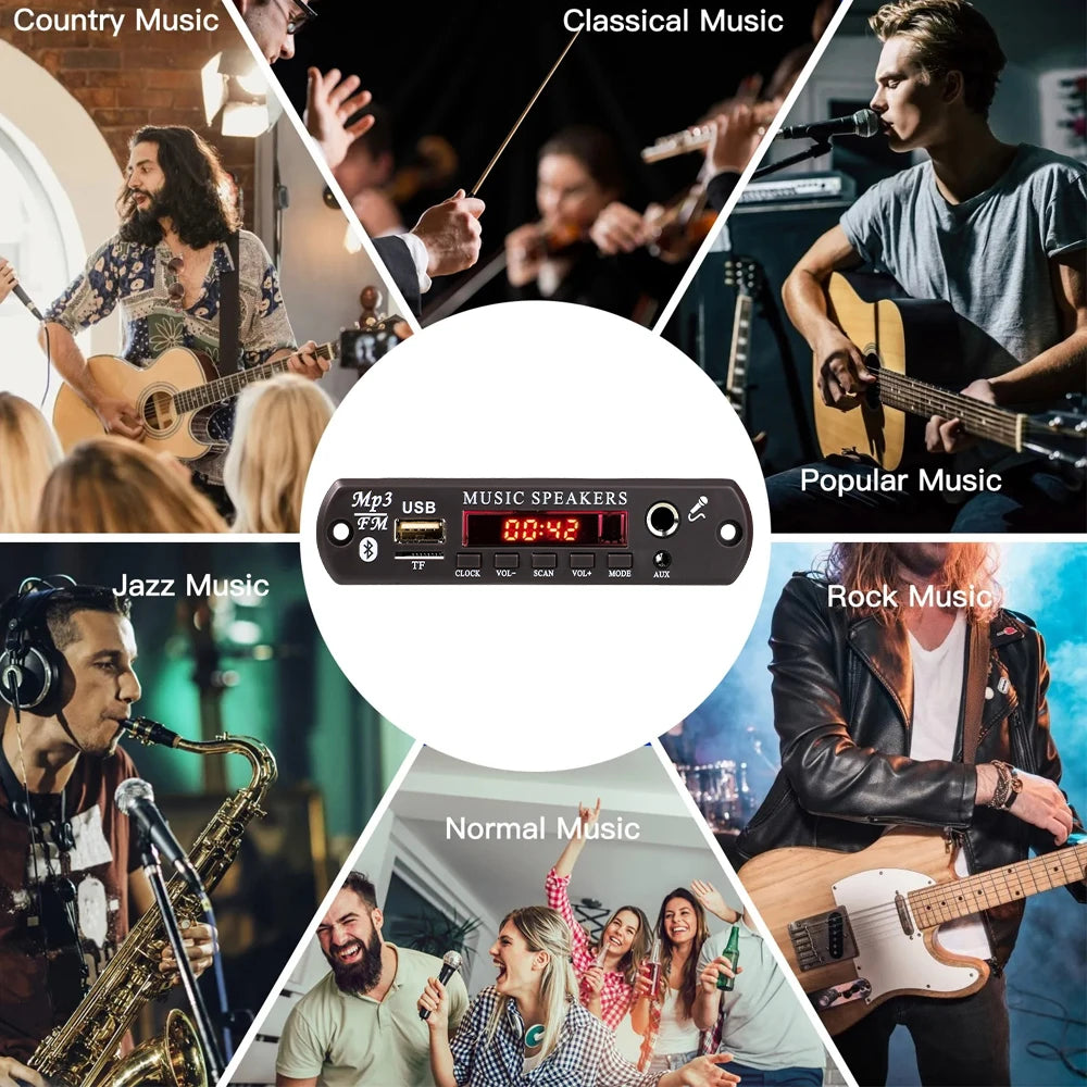 30W 60W Amplifier 12V MP3 Decoder Board Bluetooth 5.3 Stereo Audio DIY Car MP3 Player FM Radio TF USB 6.5mm Mic Jack Record Call