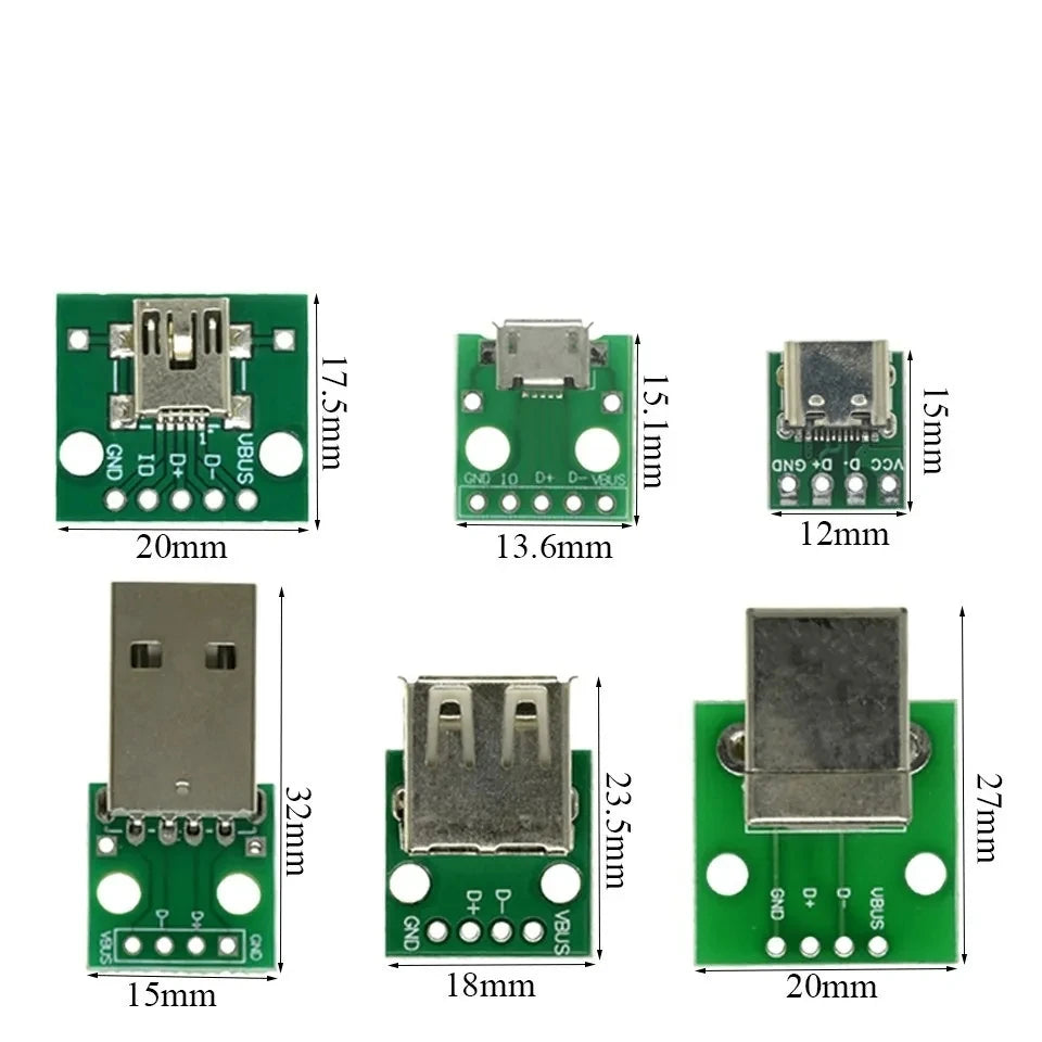 10PCS MICRO MINI5P type-c USB To Dip Female B-type Square Interface Printer Mike PCB Converter Adapter Breakout Board