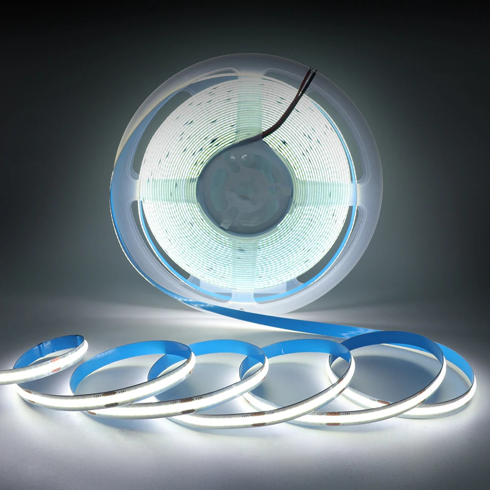 DC 12V 24V COB Strip 320Leds/M High Density RA90 White Pink Yellow Ice Blue Red Green Flexible Ribbon Rope LED Light