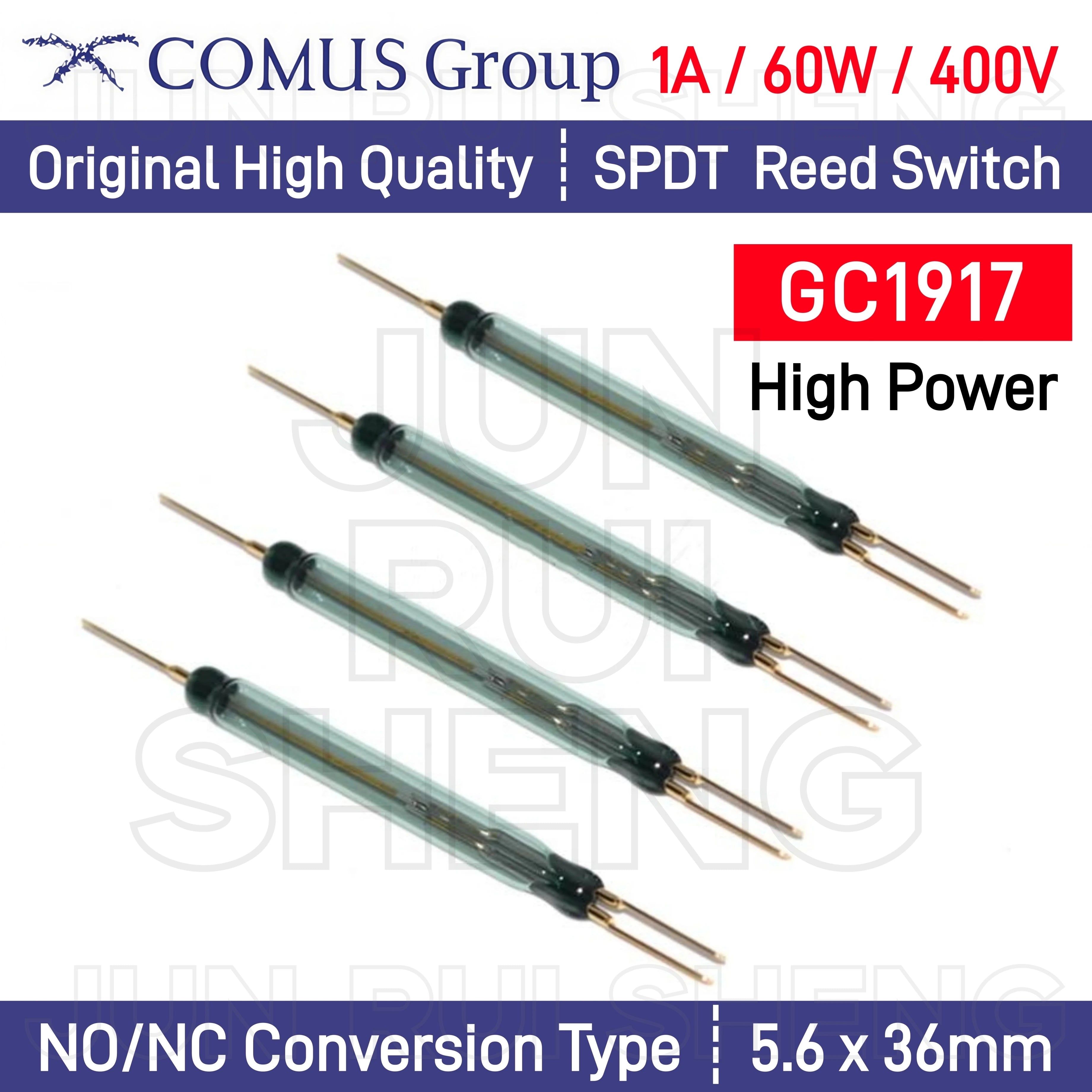 5PCS COMUS GC1917 High Power Reed Contact Switch 1A 60W 400V Normally Open Normally Closed NO NC Changeover Magnetic Sensor 36MM