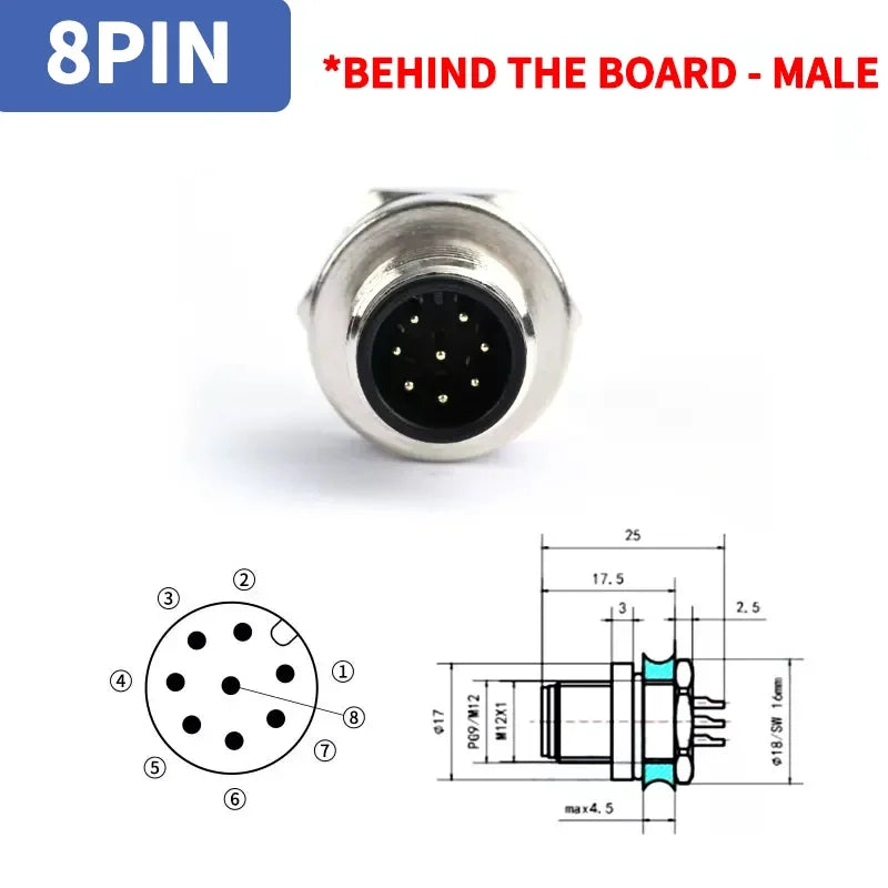 1pcs M12 4pin 5 8Pin Sensor Connector Panel Back Mount Waterproof Flange Socket Threaded Coupling Male&Female A Code Connectors