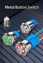 Metal Round Push Button Switch 12‑16‑19‑22mm, Momentary & Latching Power Control Button with LED Indicator for Electronic Projec