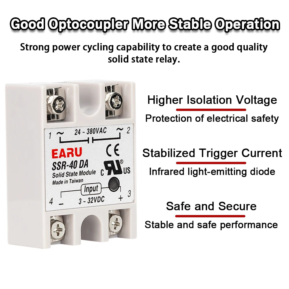 1Pcs Solid State Relay Single Phase SSR-10DA SSR-25DA SSR-40DA SSR-40AA SSR-40DD SSR 10/25/40A DD DA AA for Temperature Control