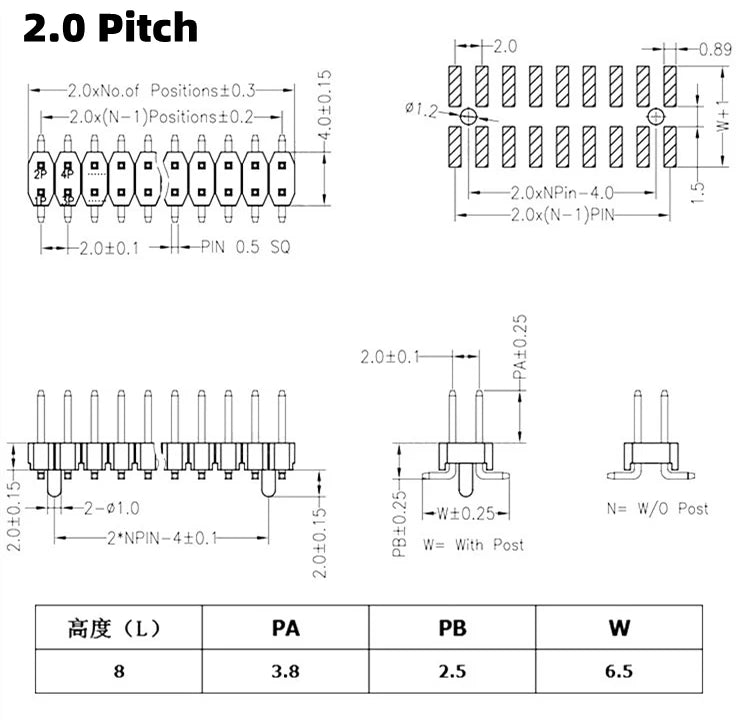 10Pcs  2.54mm /2.0mm /1.27mm Pitch SMD SMT Double Row Male PIN Header 2*2/3/4/5/6/7/8/10/12/20/40/50 PIN Strip Connector