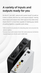 FiiO K11 DAC and Headphone Amplifier for Home Audio/PC, 6.35mm and Balanced 4.4mm, RCA, Coaxial, Optical, 1400mW, DSD256