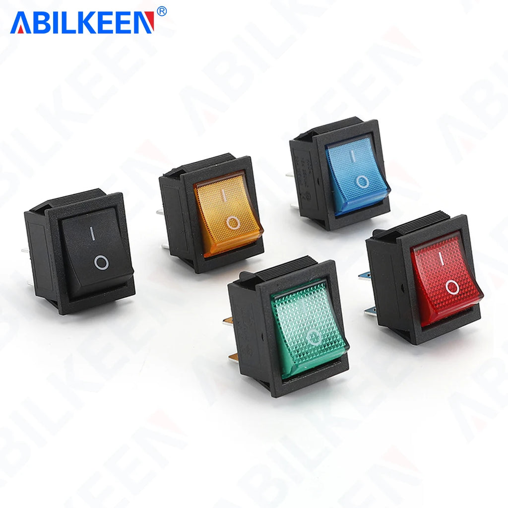 50PCS/Lot ABILKEEN KCD2-201N Rocker Toggle Switch 30A/15A 250VAC ON-OFF Mini Toggle Switch with LED Light 4Pin Terminal