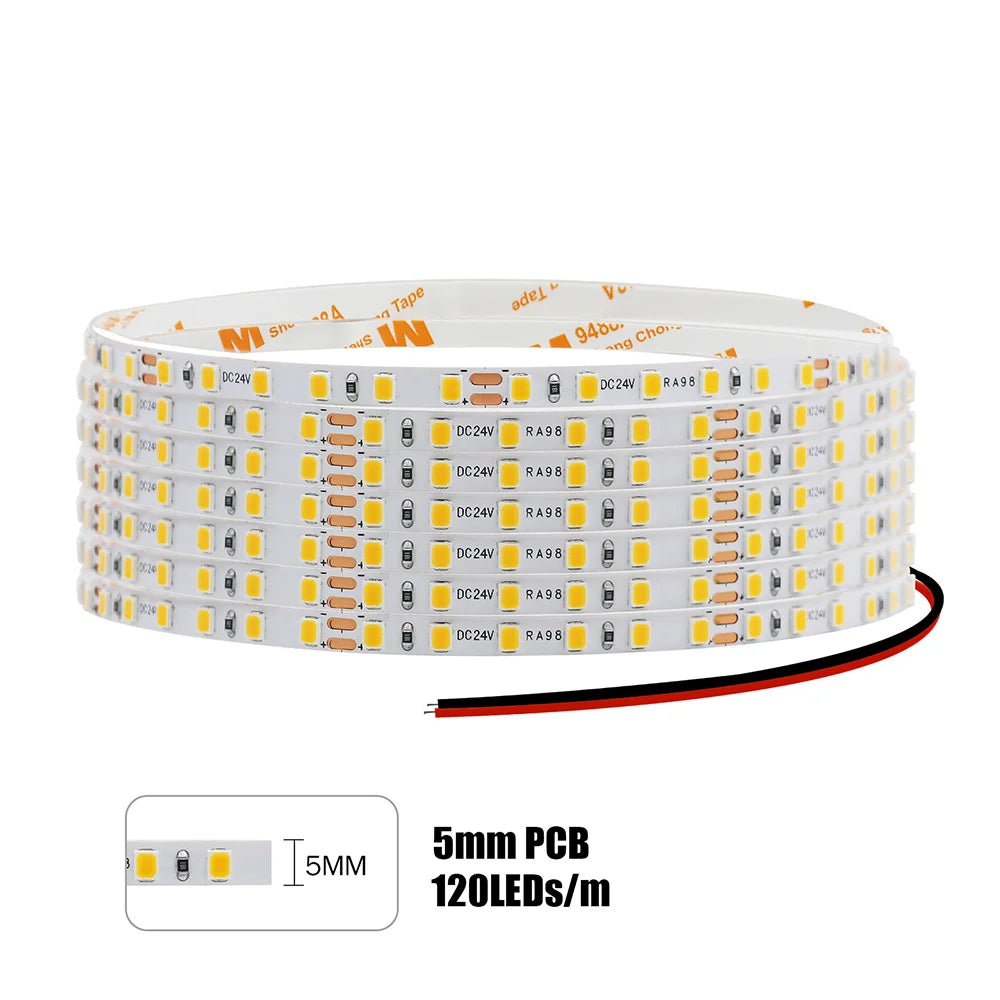 5mm 8mm Led Strip Light RA98 10mm PCB 2700K 3000K 3500K 4000K 5000K 6000K 5m 10m 24V 2835 120 240 LEDs Flexible Tape Lighting